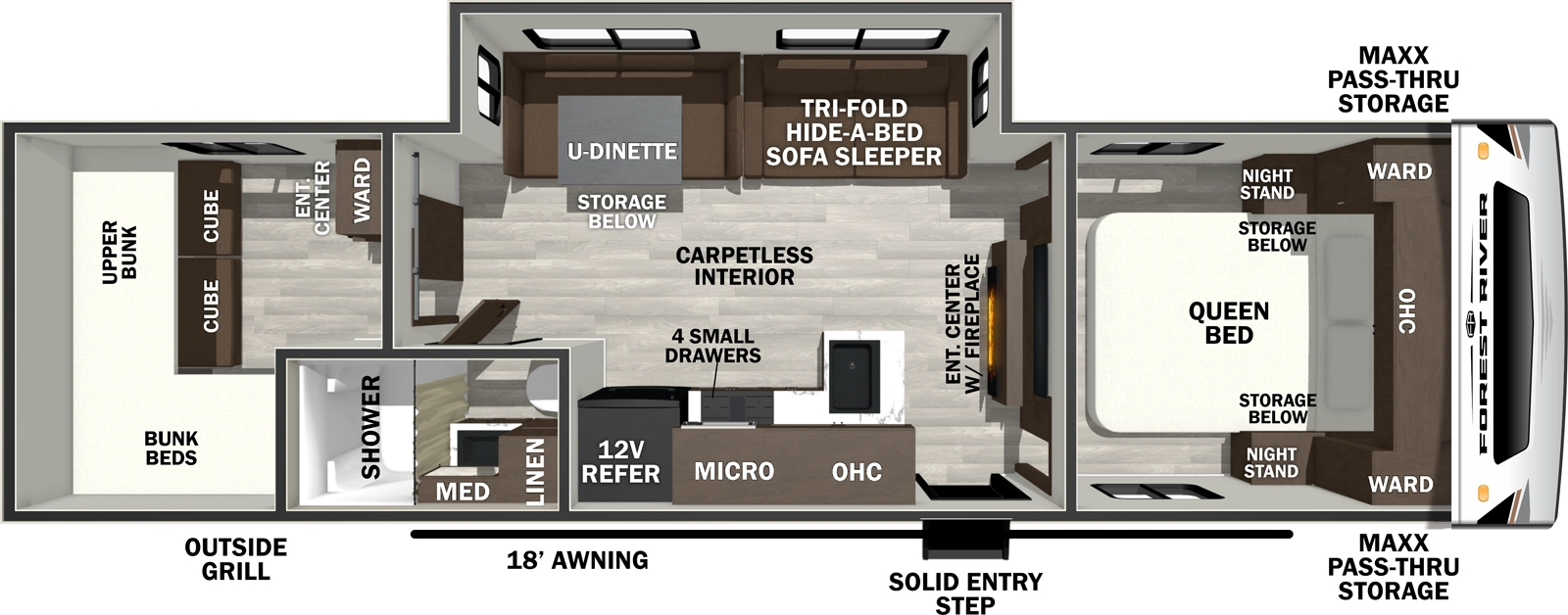 Wildcat Travel Trailers 281QBEDS Floorplan
